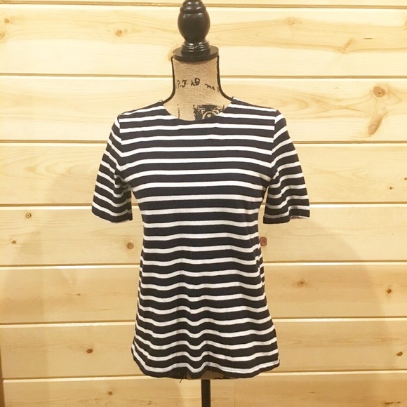 Navy & White Striped Gap T Shirt Back Zipper Small - Picture 2 of 6